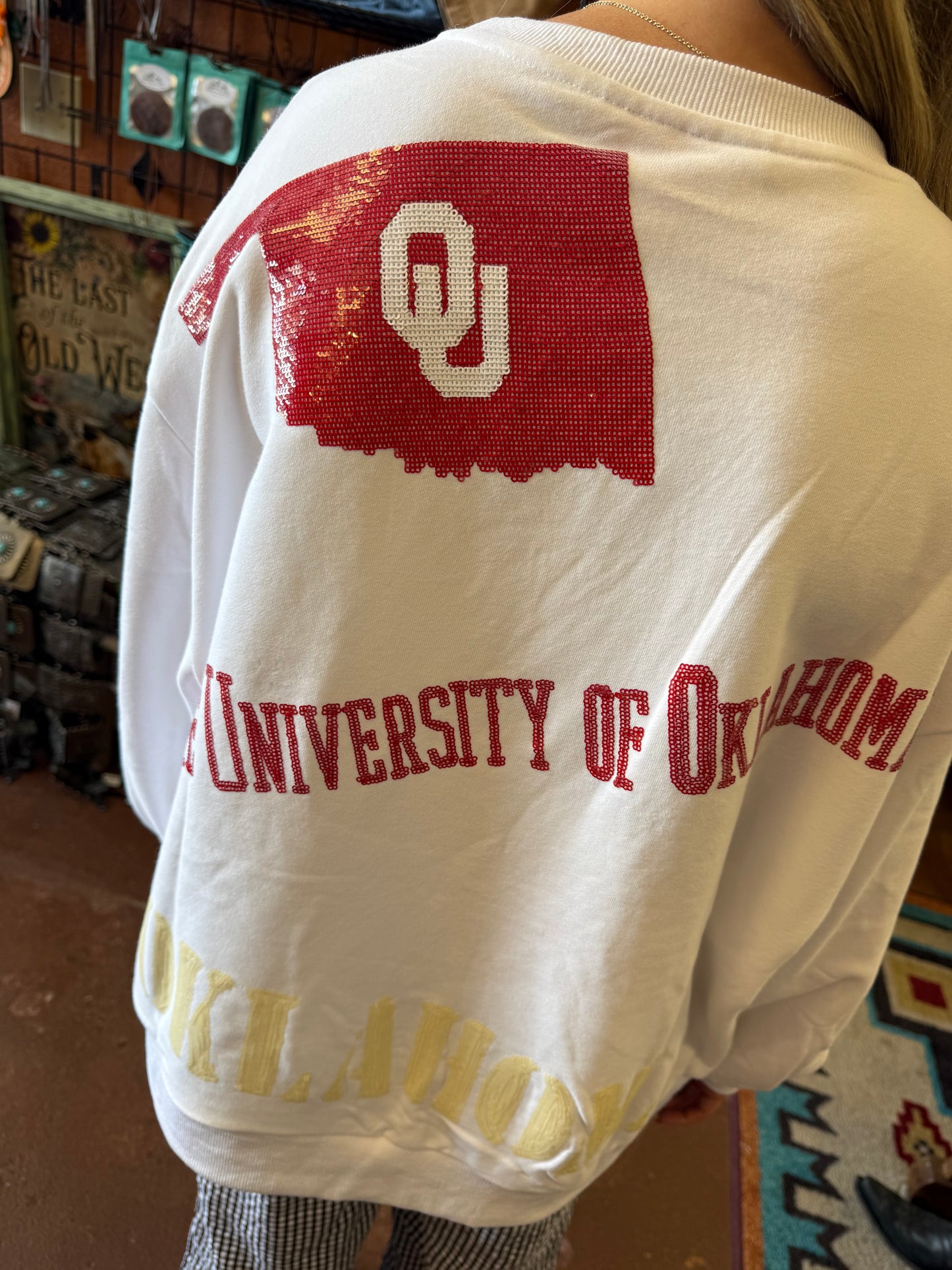 Licensed Oklahoma Big Icons Scattered Sweatshirt - Queen Of Sparkles