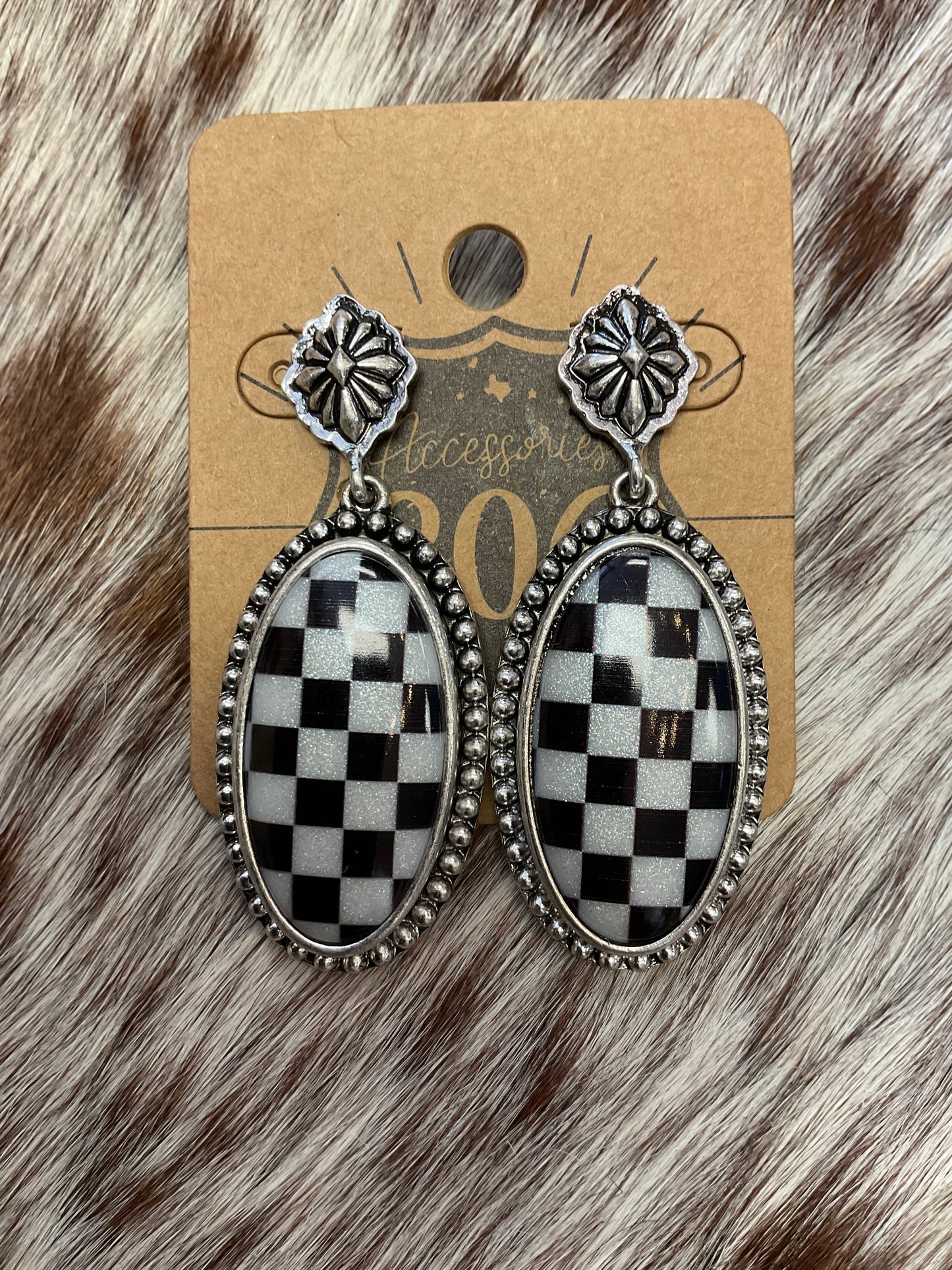 Checkered Oval Earrings