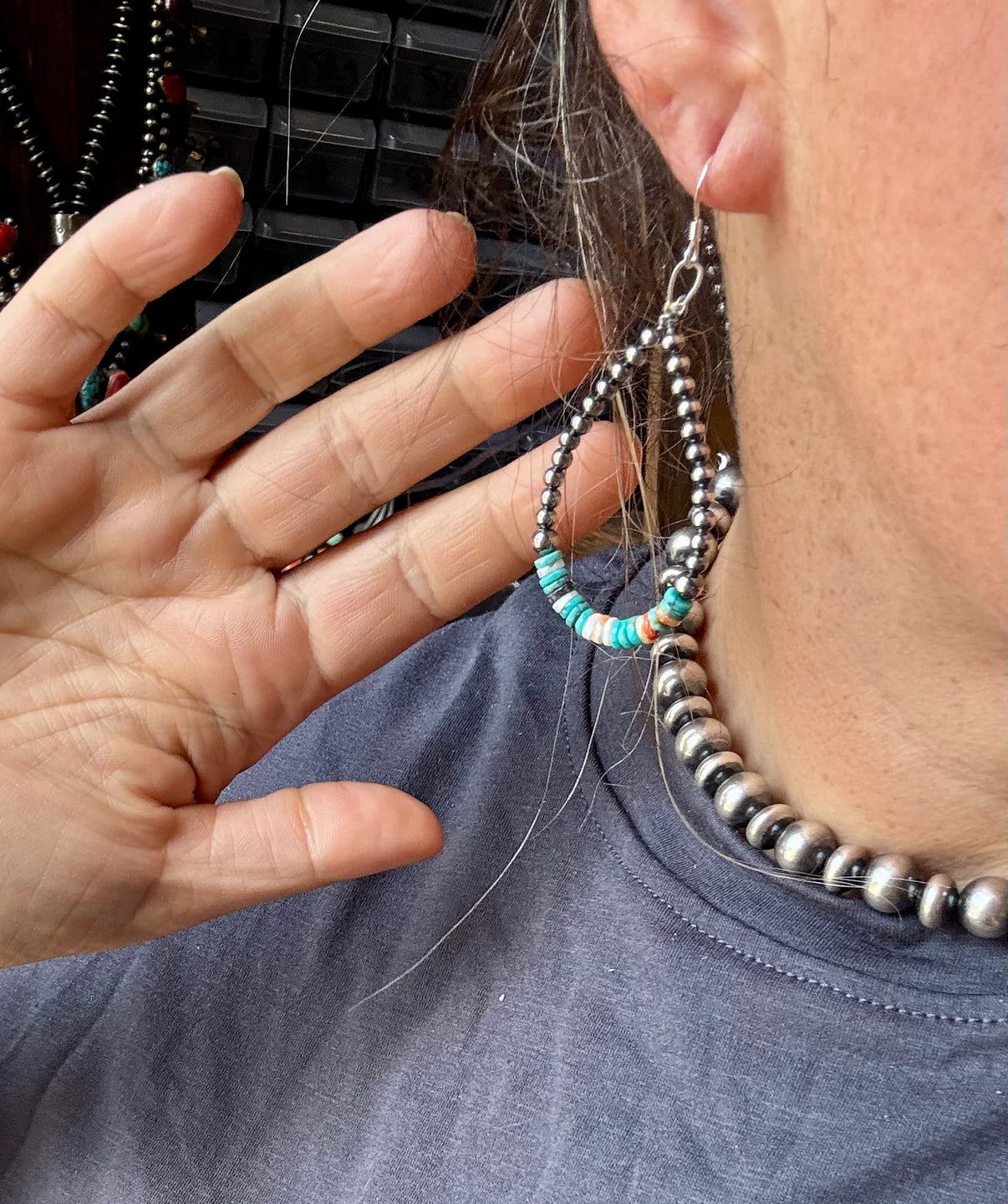 Sterling Silver Pearl & Colorful
Heishi Drop Earrings