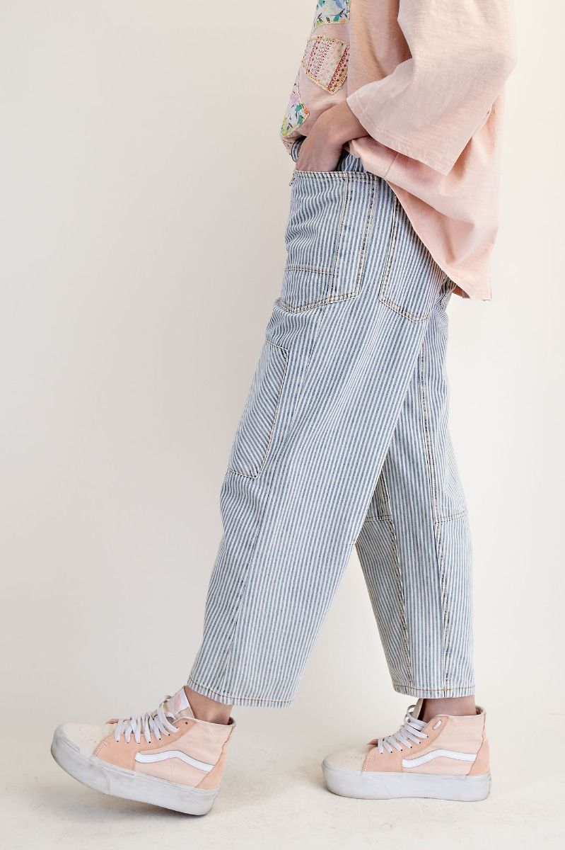 STRIPED WASHED TWILL PANTS
