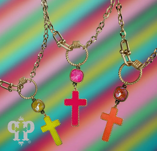 Neon Cross Necklace, Austrian Crystal