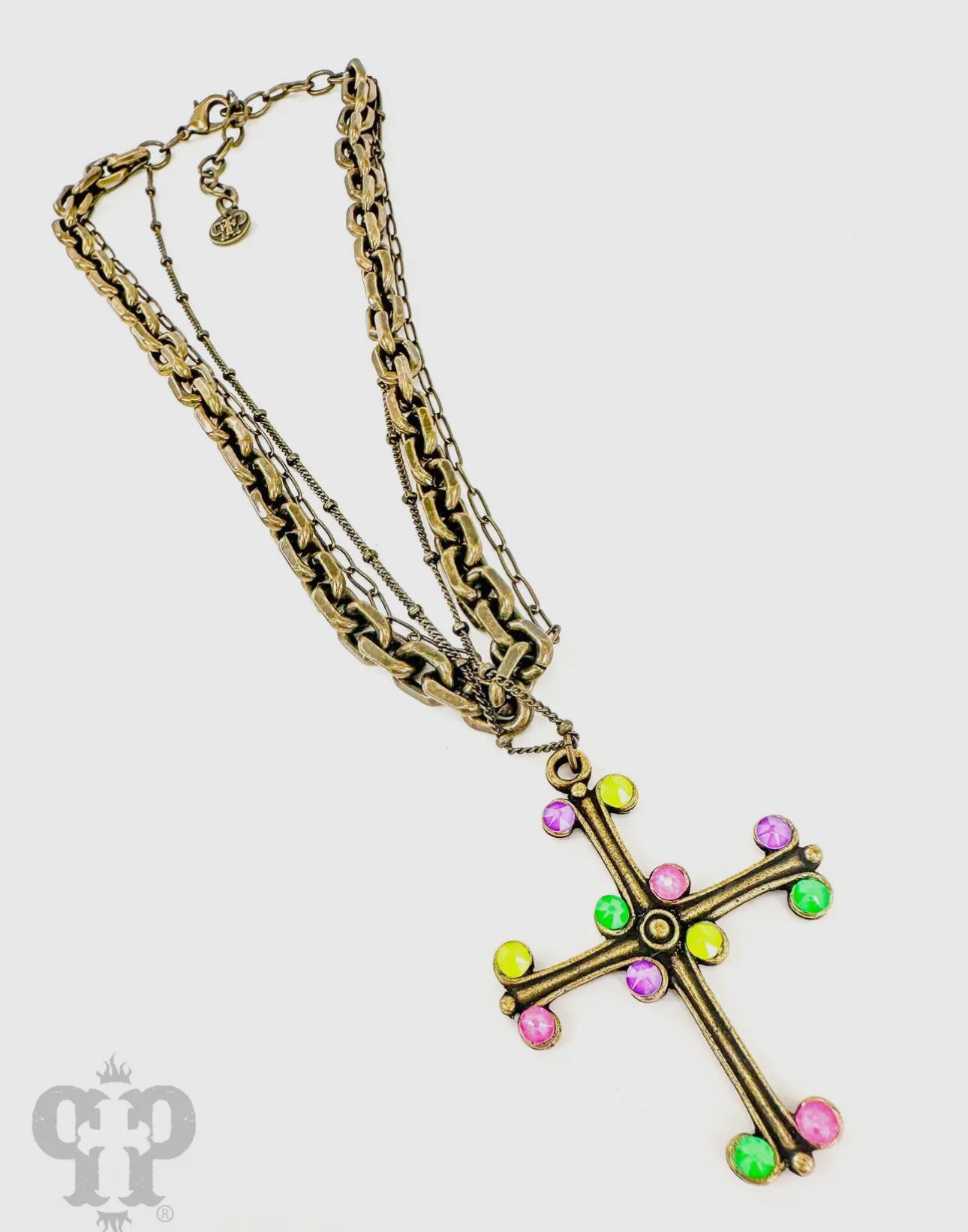Round Tip Cross Necklace with Austrian Crystals