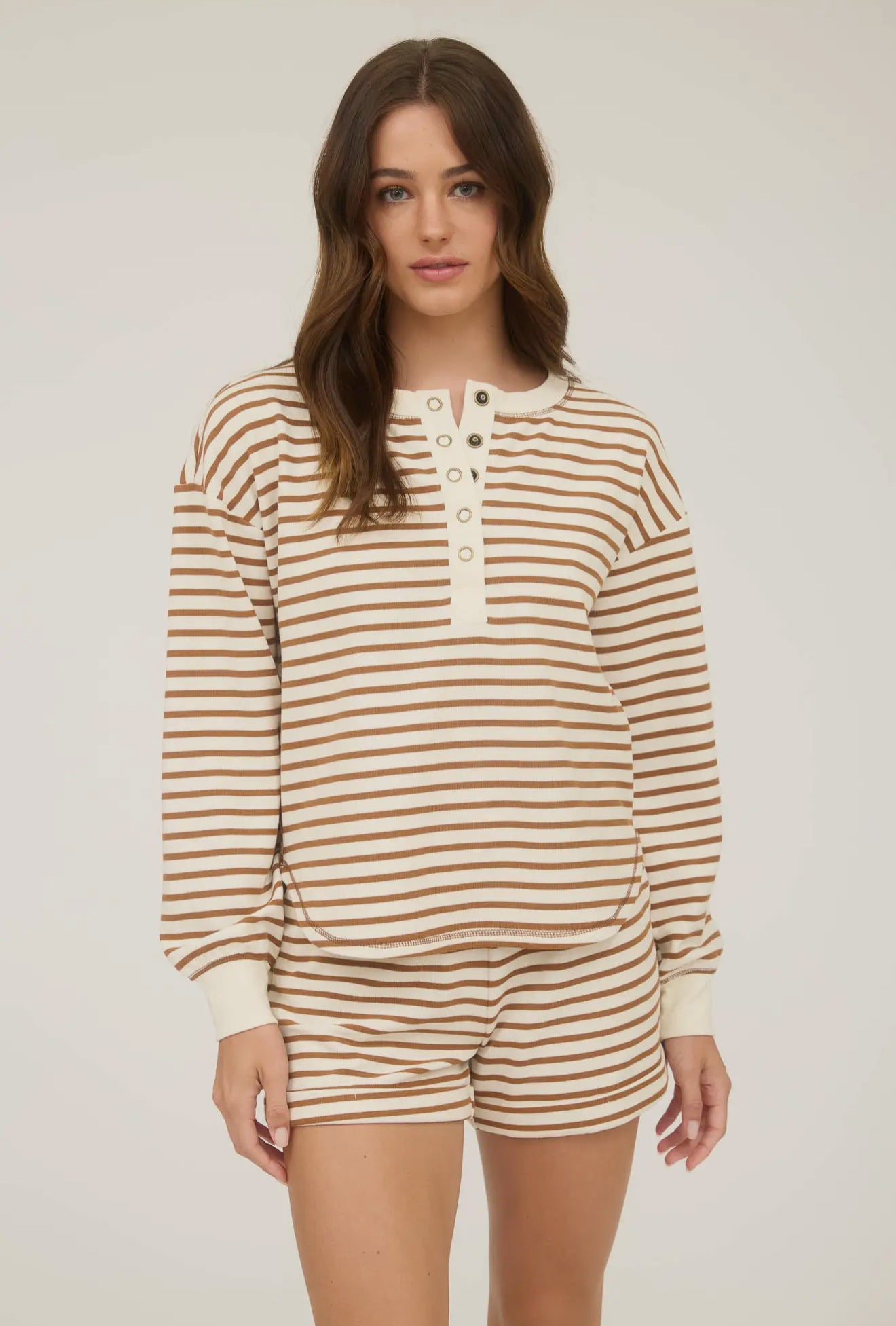 Stripe Henley Snap Button Long Sleeve
Knit Top