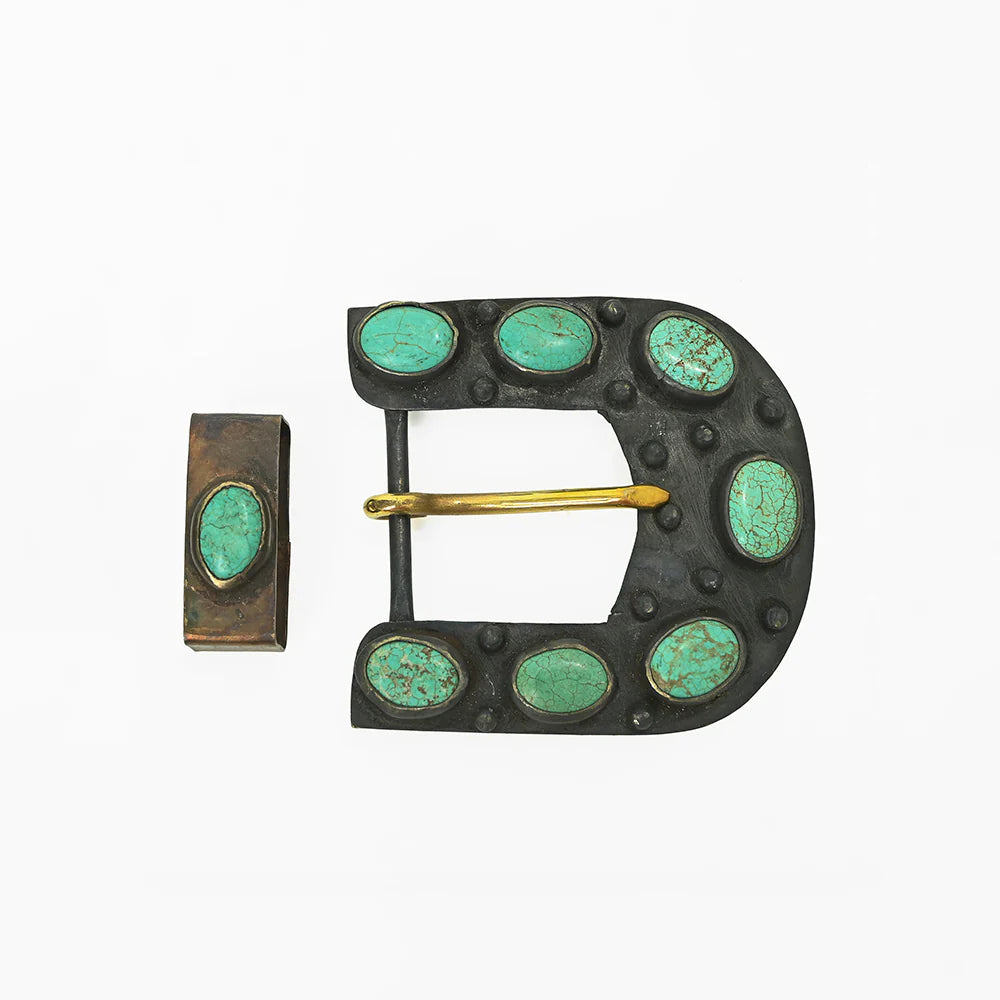 Metal Horseshoe Stone Belt Buckle Set