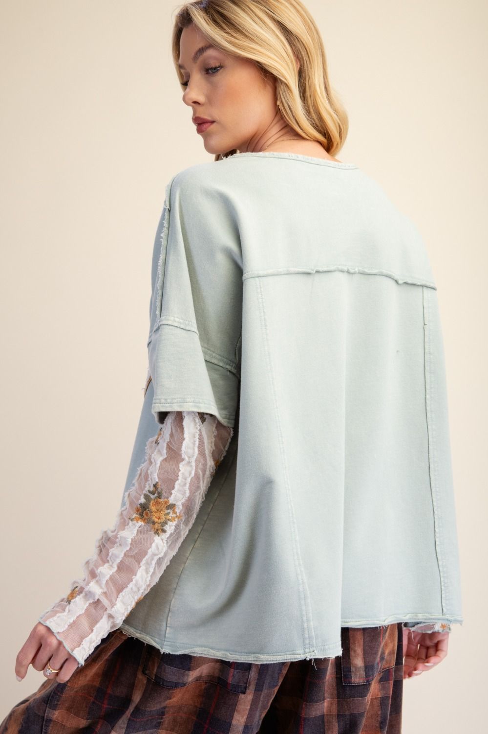 PEACE PATCH FRONT WASHED KNIT TOP - Plus Size