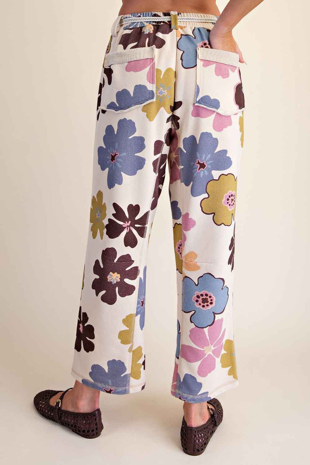 FLORAL PRINT WASHED TERRY PANTS