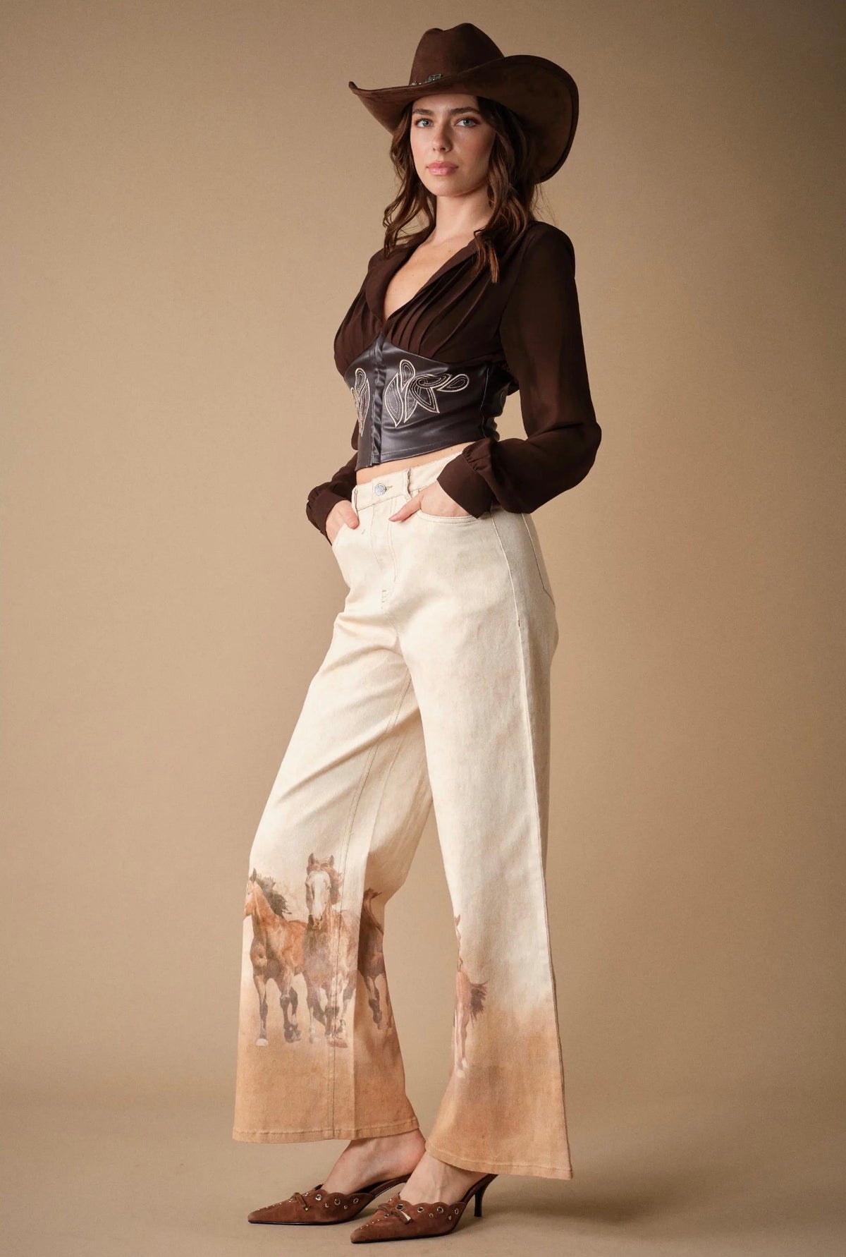 Western Embroidered Faux Leather
Panel Top