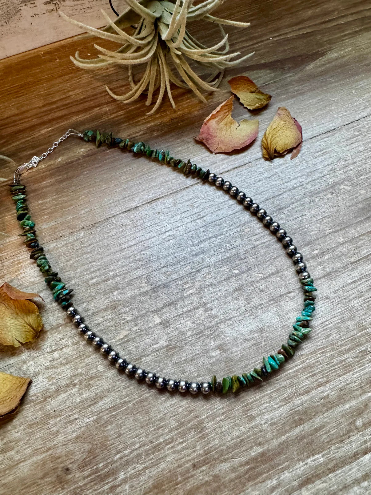 Sterling Silver Pearl & Turquoise
Necklace - 16" + Extender