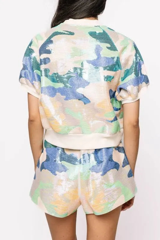 Queen Of Sparkles Full Sequin Camo Top OR Shorts
