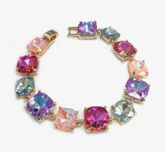 Pastel Multi Glass Crystal 7.5" Bracelet
