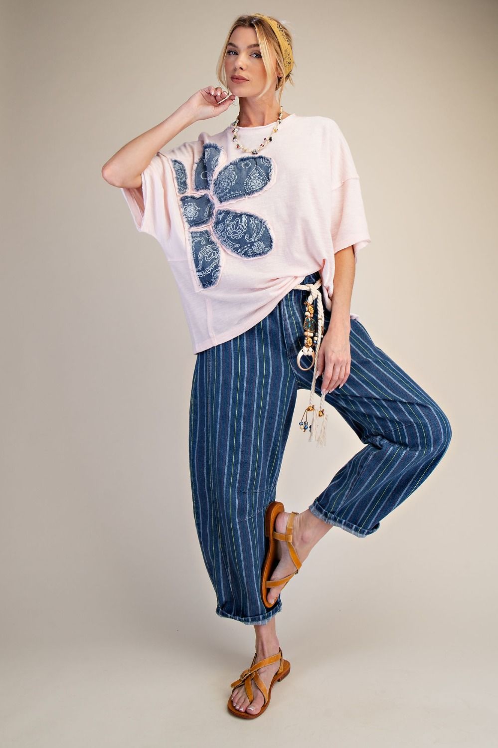FLORAL PATCH WASHED COTTON BOXY TOP