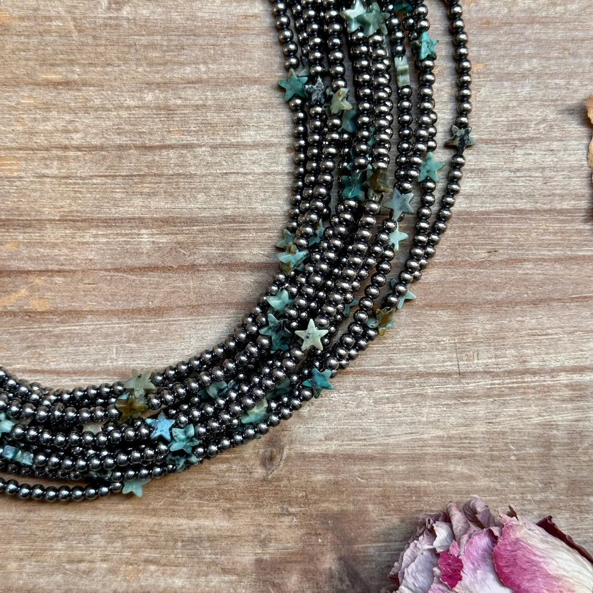 15" African Turquoise Star
Necklace - Sterling Silver Pearls