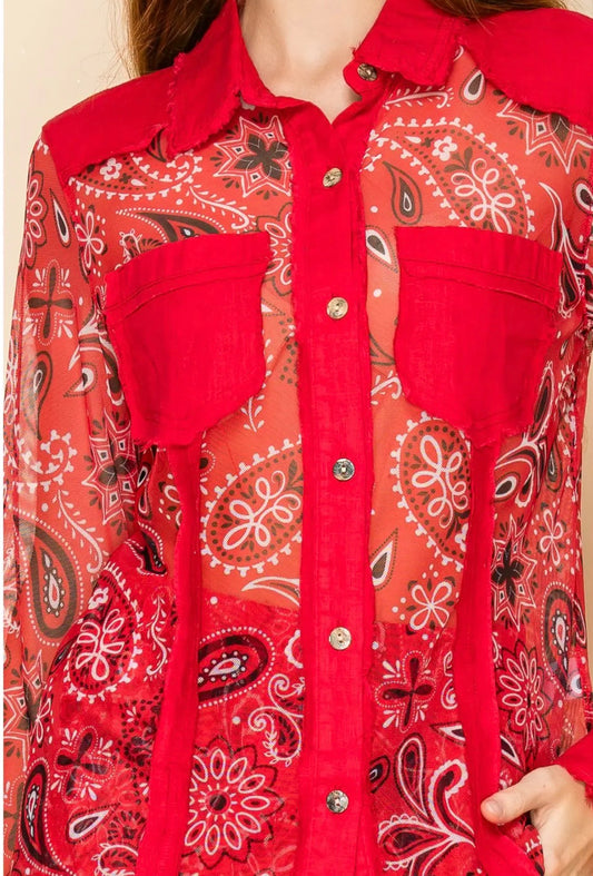 Printed Mesh Linen Shirt