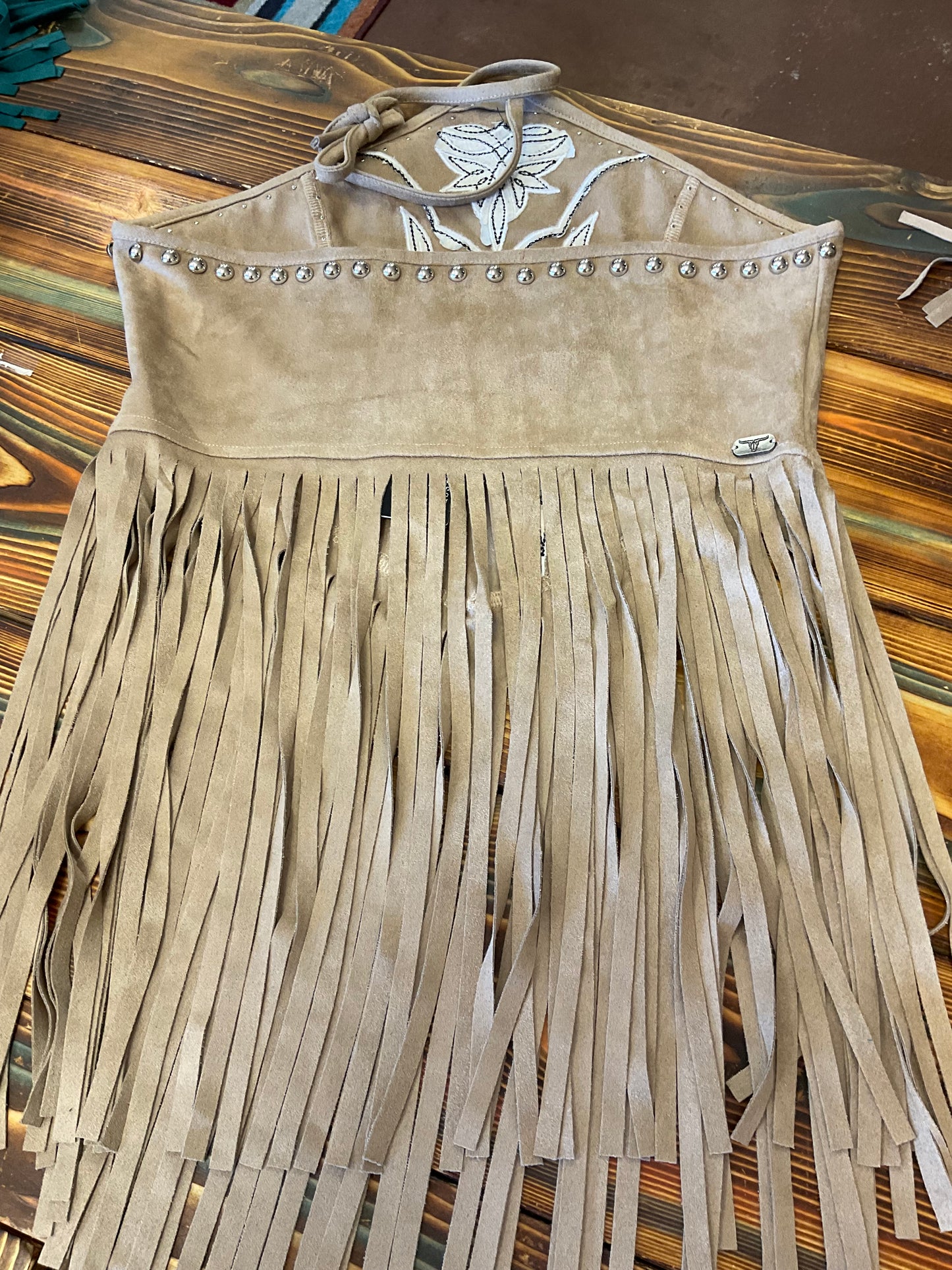 Suede Fringe Halter Tops