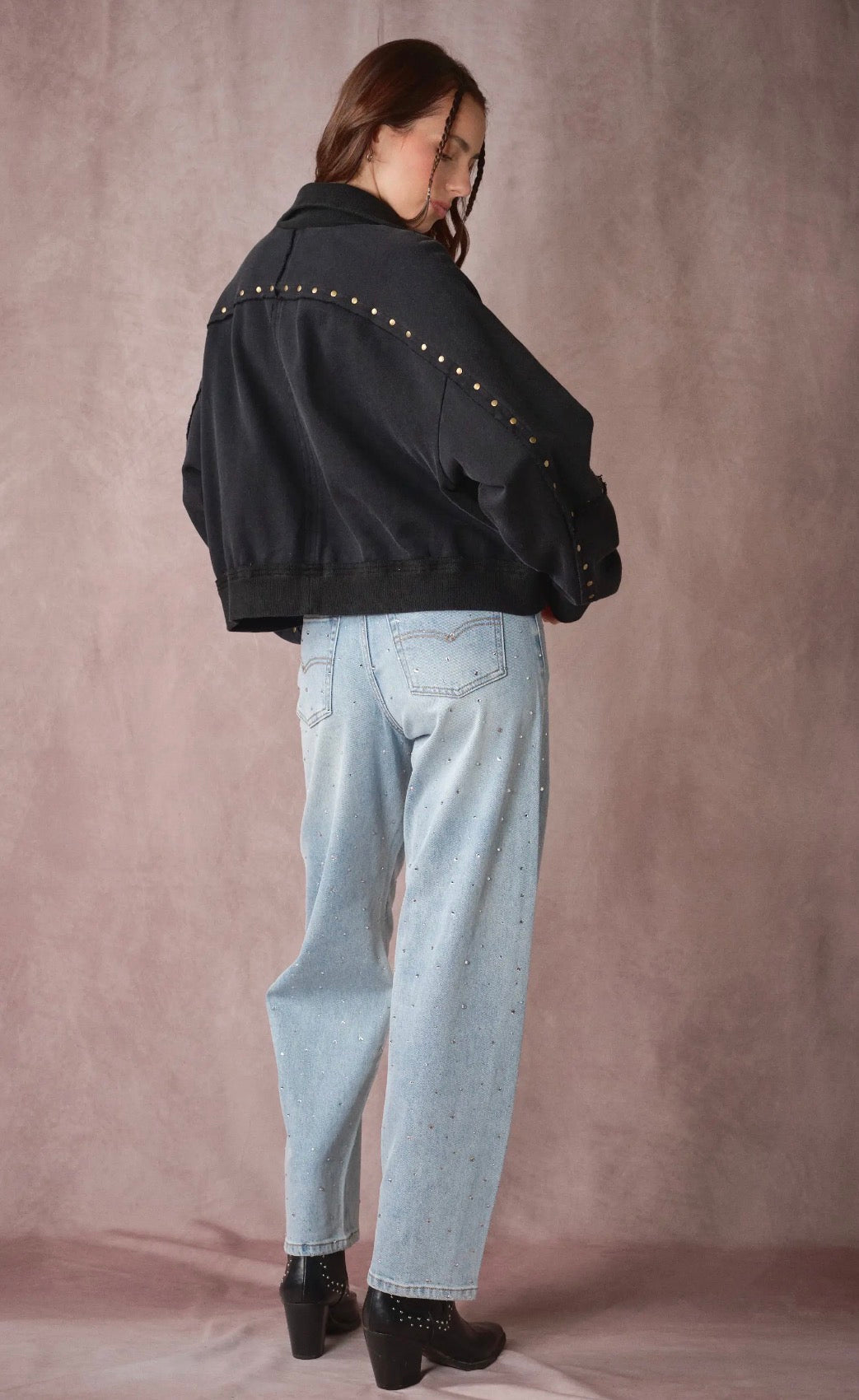 Studded Half-Zip Sweatshirt