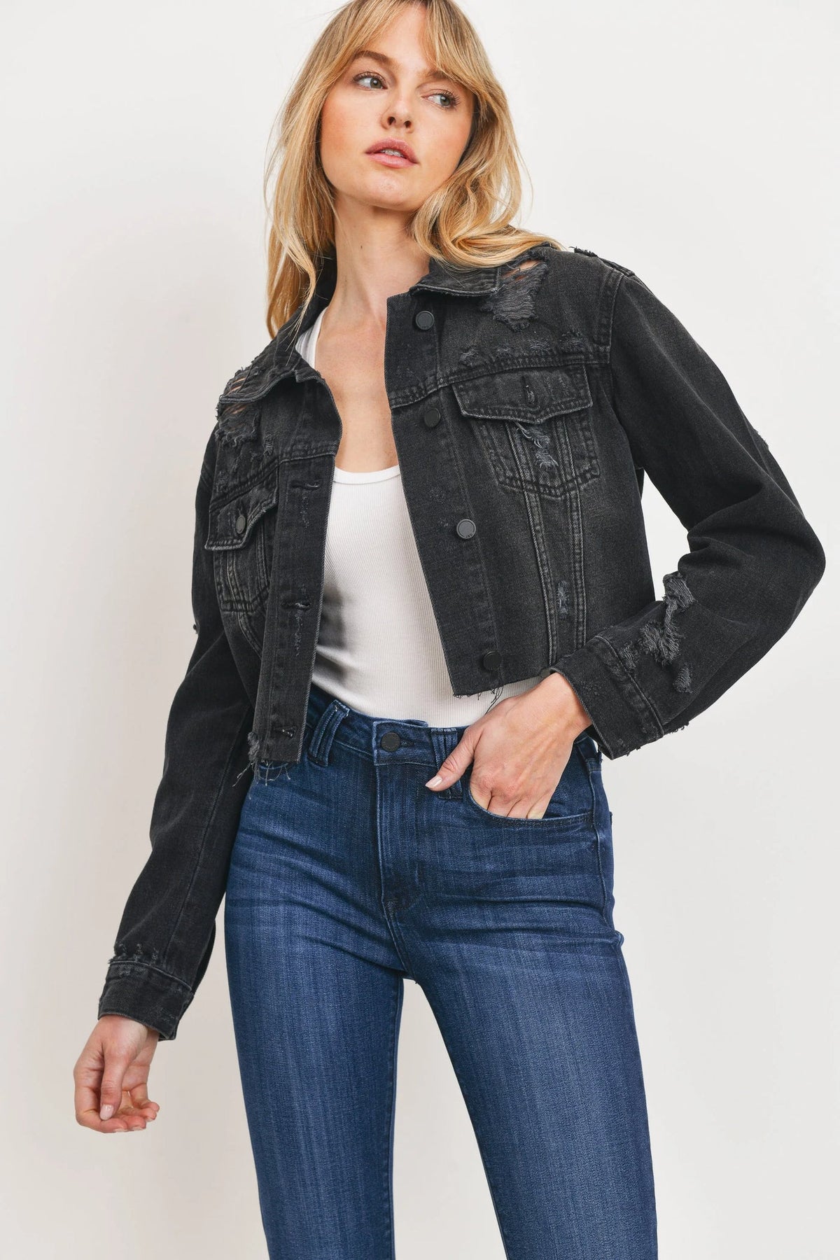 ABIGAILE CROPPED DENIM JACKET