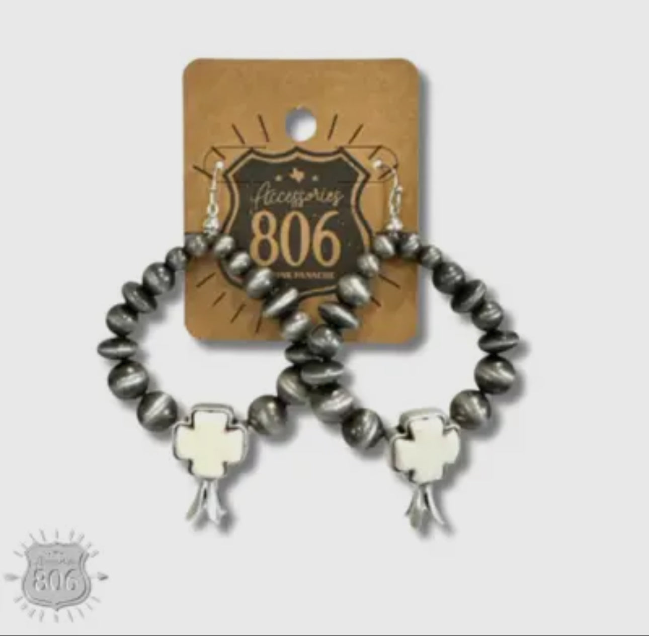 Burnished Silver and Stone Cross Earring