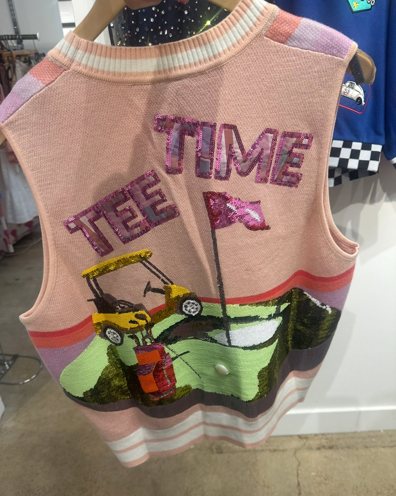 Queen Of Sparkles Light Pink Plaid Golf 'Tee Time' Sweater Vest