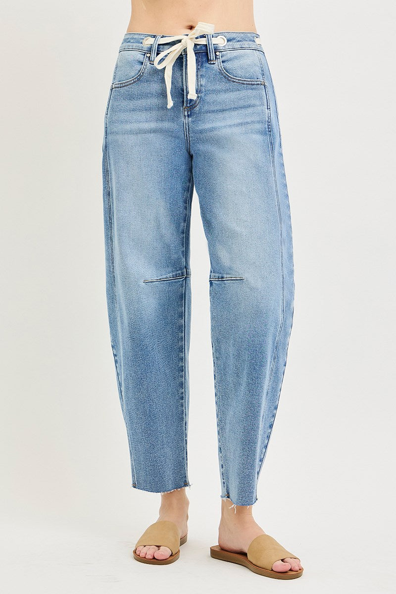 Slouchy Drawstring Barrel Jeans by Risen