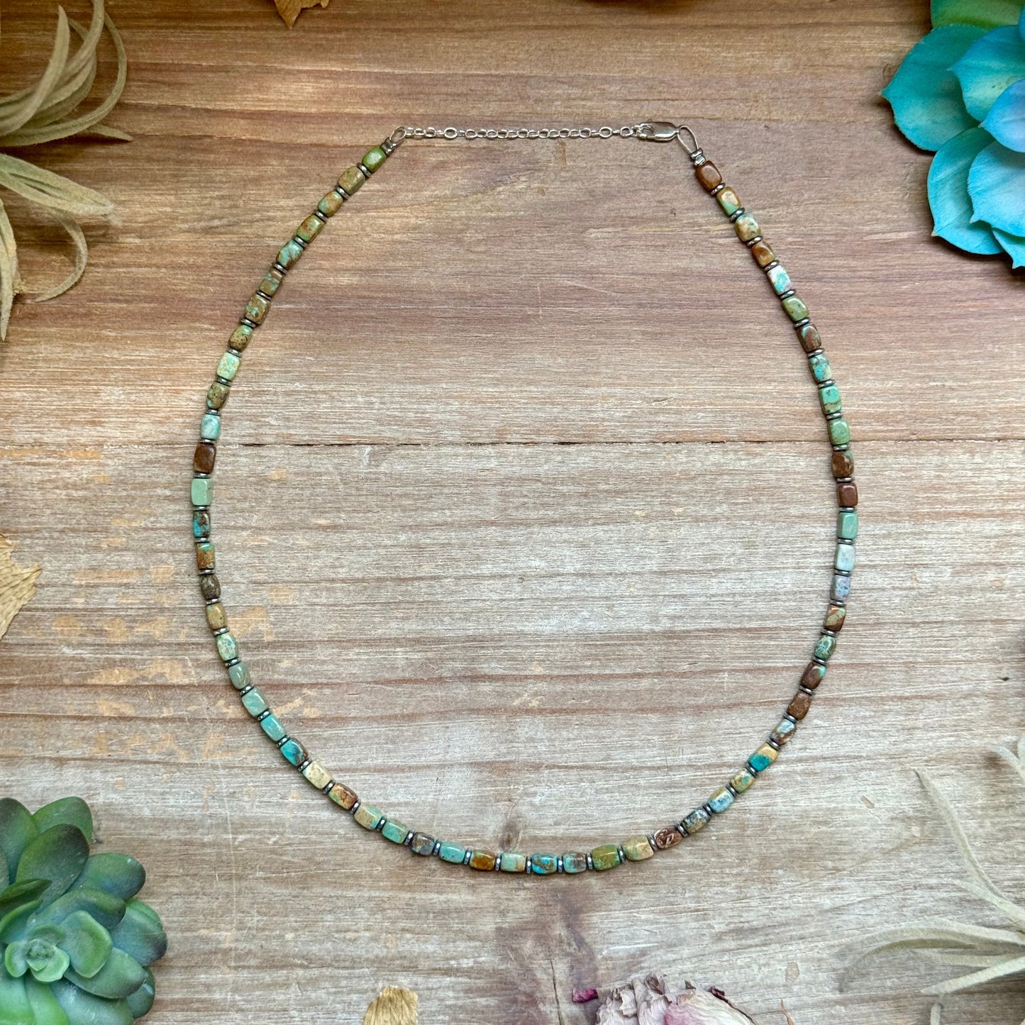 Tube Turquoise & Hematite Necklace - 18"