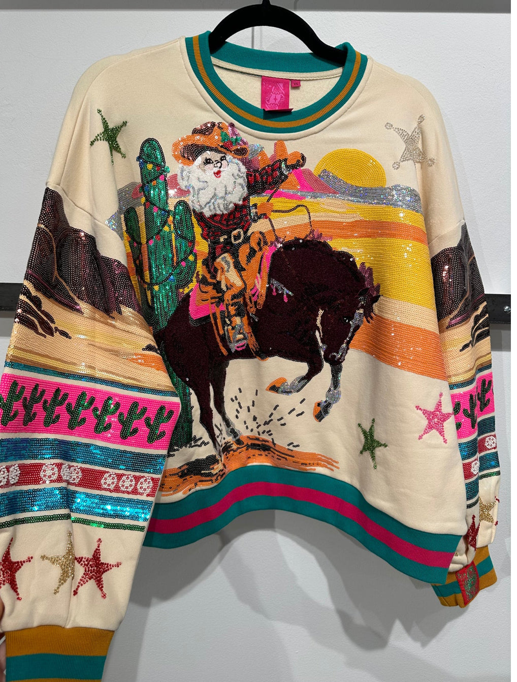 Queen Of Sparkles Vintage Santa Pullover