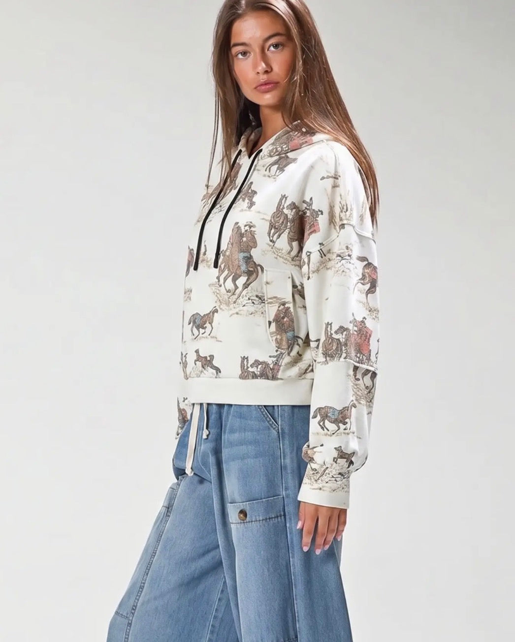 Vintage Graphic Horse Print Zip-Up
Hoodie Jacket