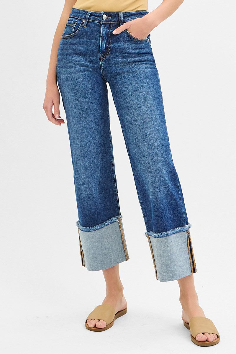 Risen Mid Rise Wide Cuffed Jeans