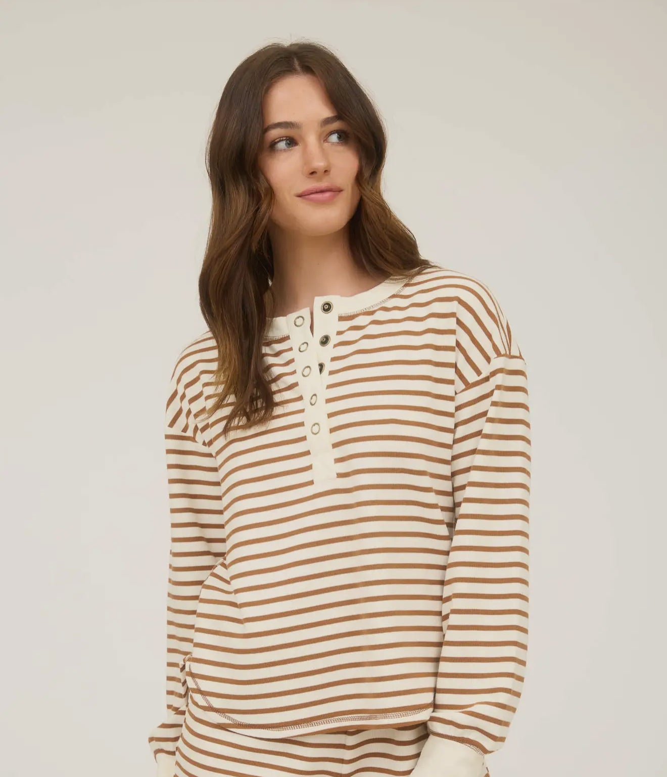 Stripe Henley Snap Button Long Sleeve
Knit Top