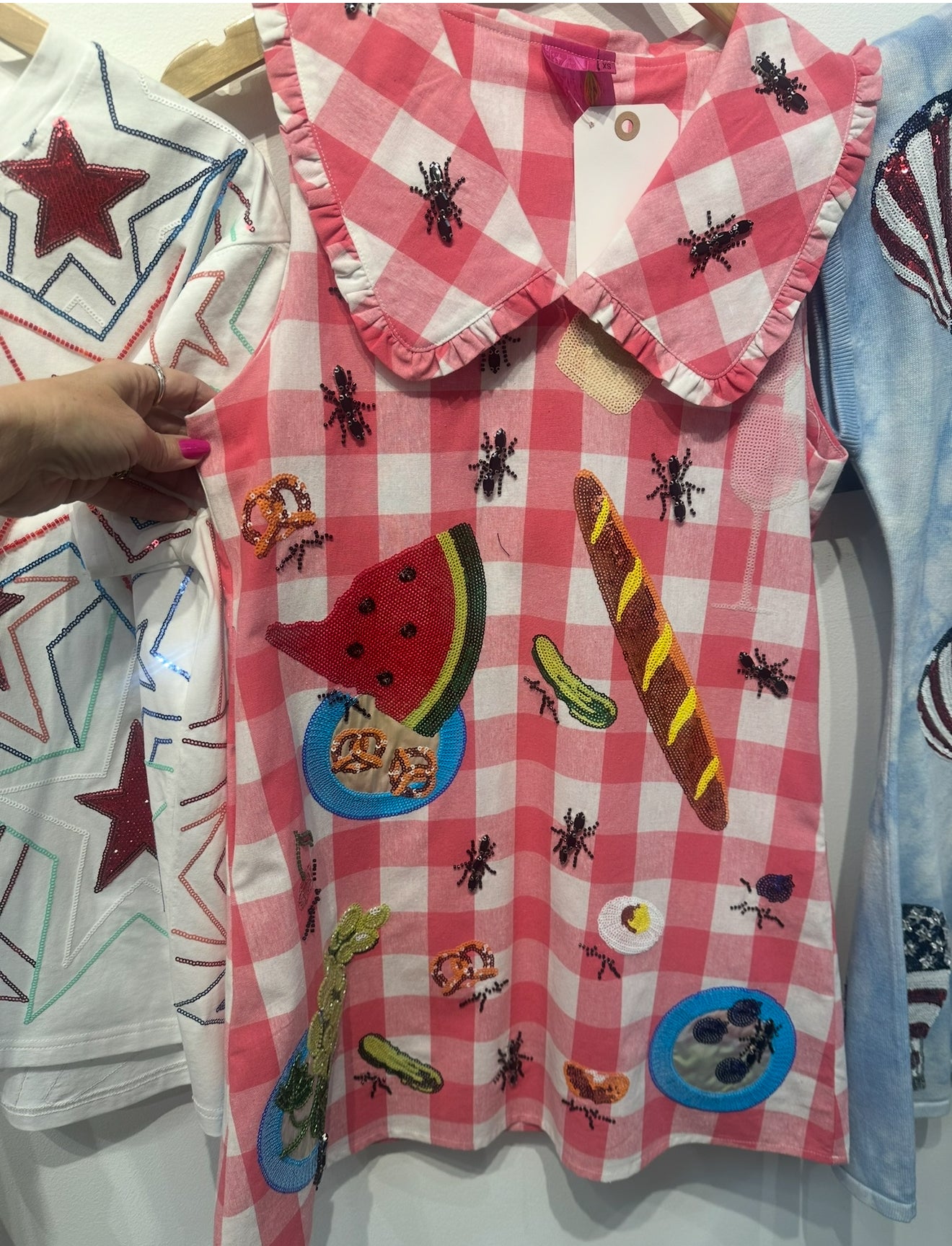 Queen Of Sparkles Red Plaid Picnic Table Collared Dress