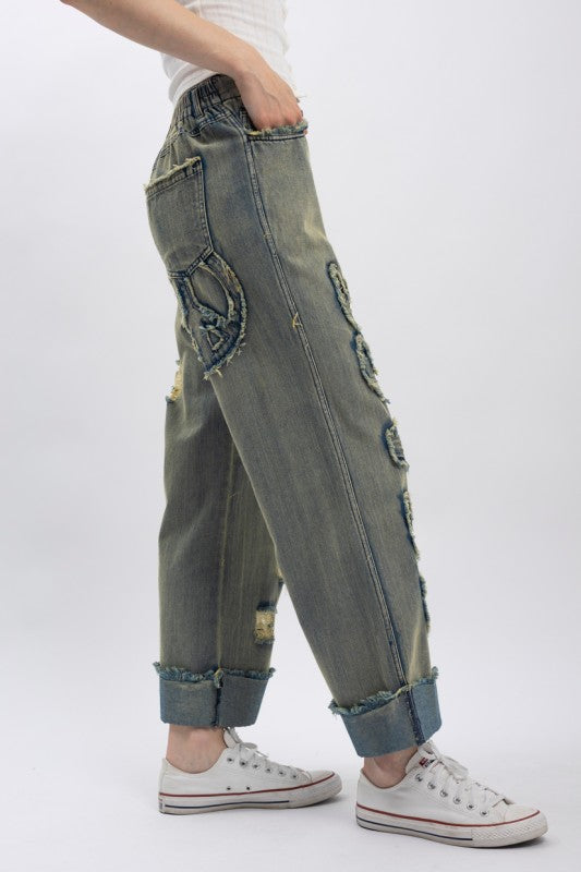 Peace Patch Distressed Denim Pants