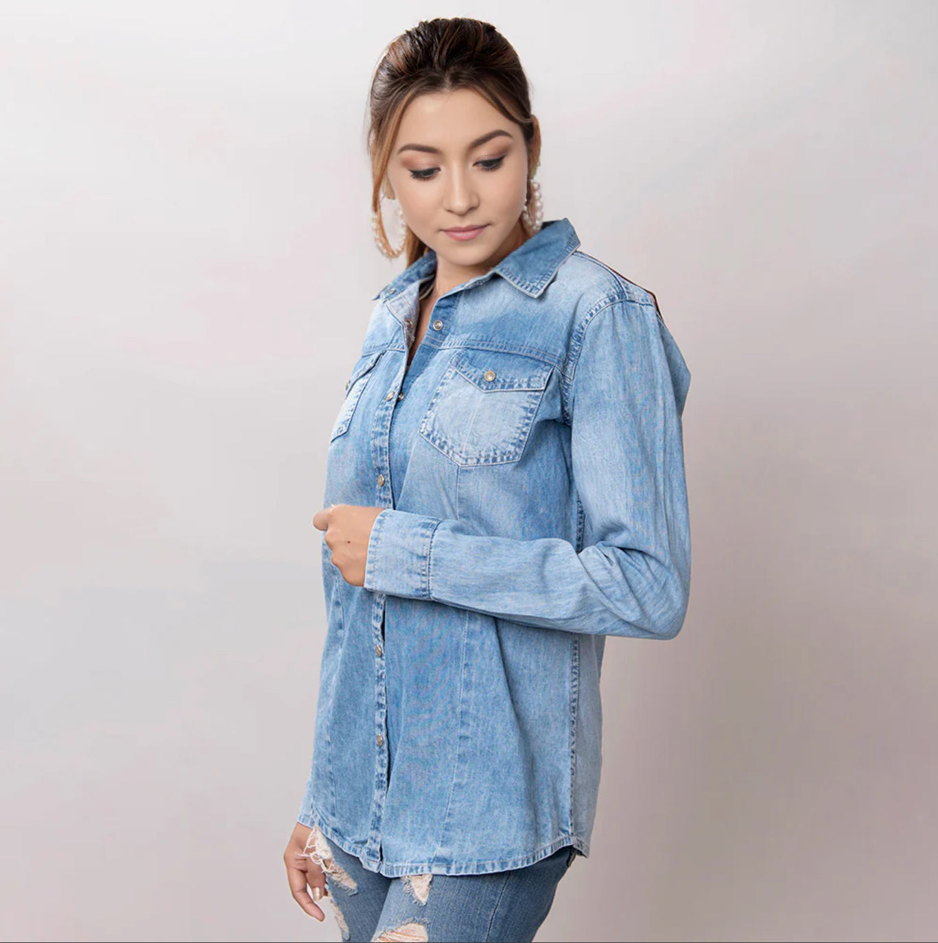 Genuine Leather Denim Shirt