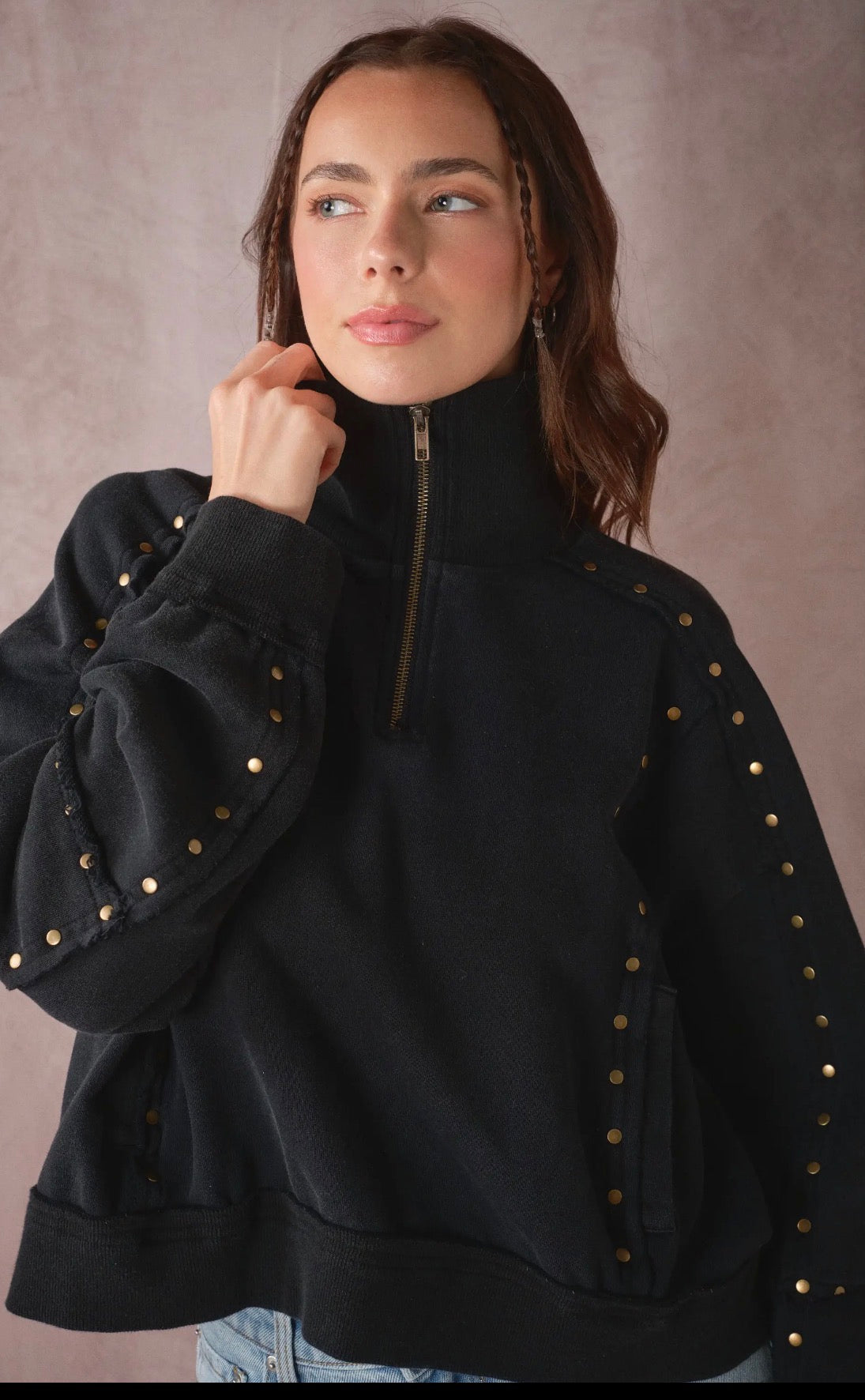 Studded Half-Zip Sweatshirt