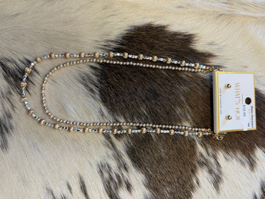 Water Resistant Double Layered Gold and Silver Beaded Multiway 16"-18" Necklace