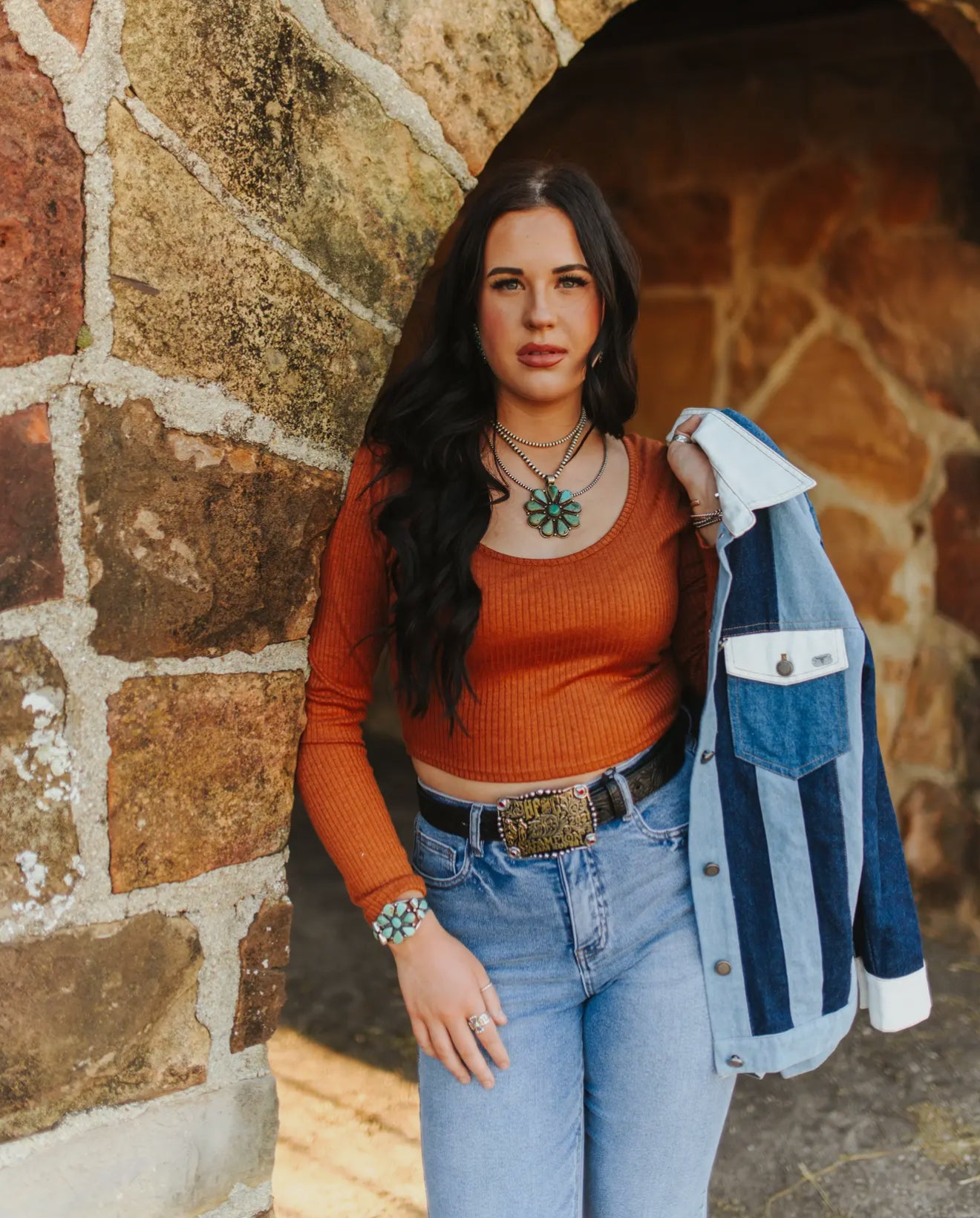 Ribbed Scoop Neck Long Sleeve Cropped Top