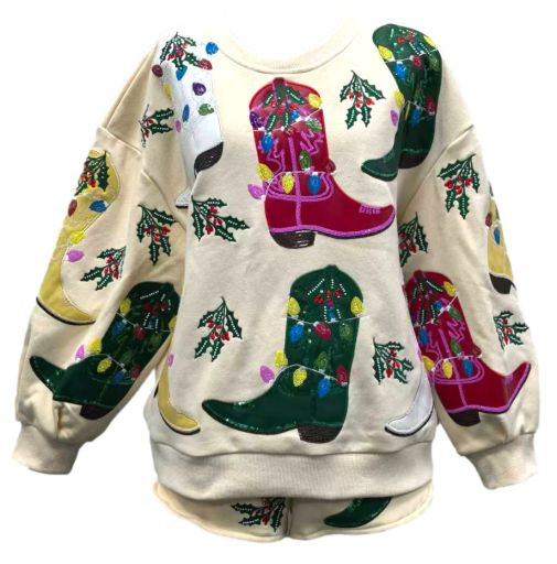 Queen Of Sparkles Beige Multi
Christmas Cowboy Boots Sweatshirt