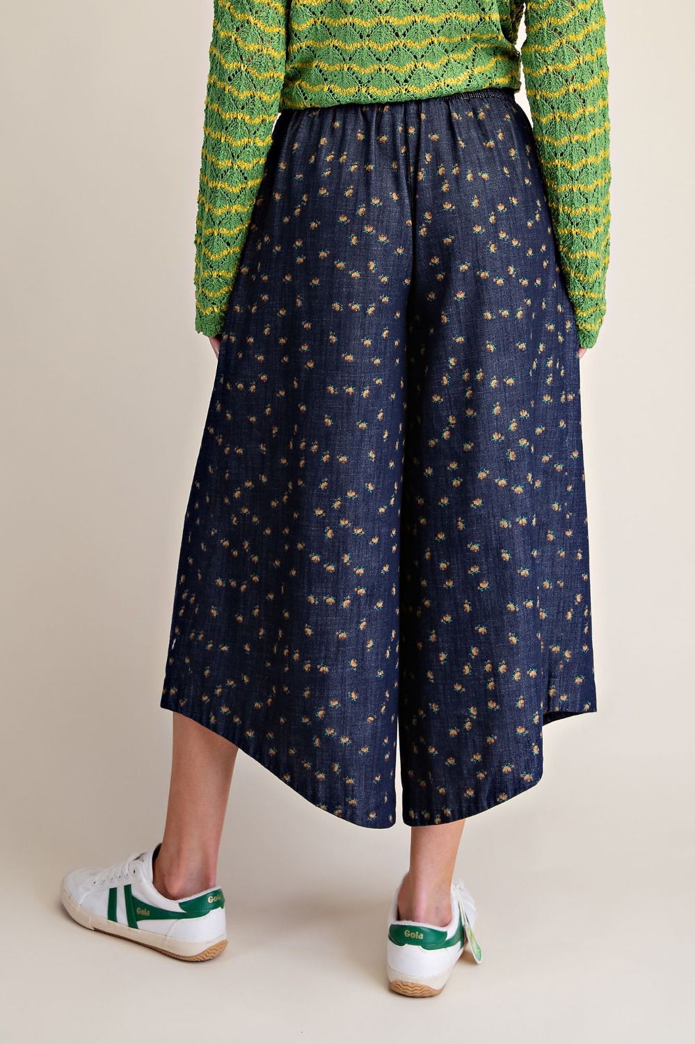 FLORAL PRINT WASHED WIDE LEG PANTS
