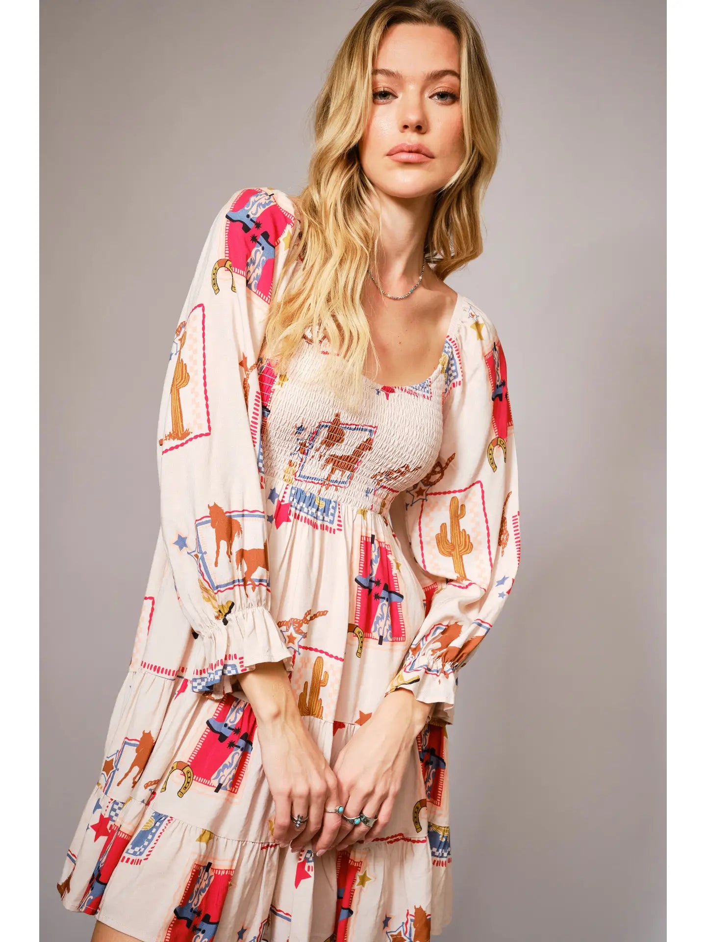 Western Smocked Mini Dress