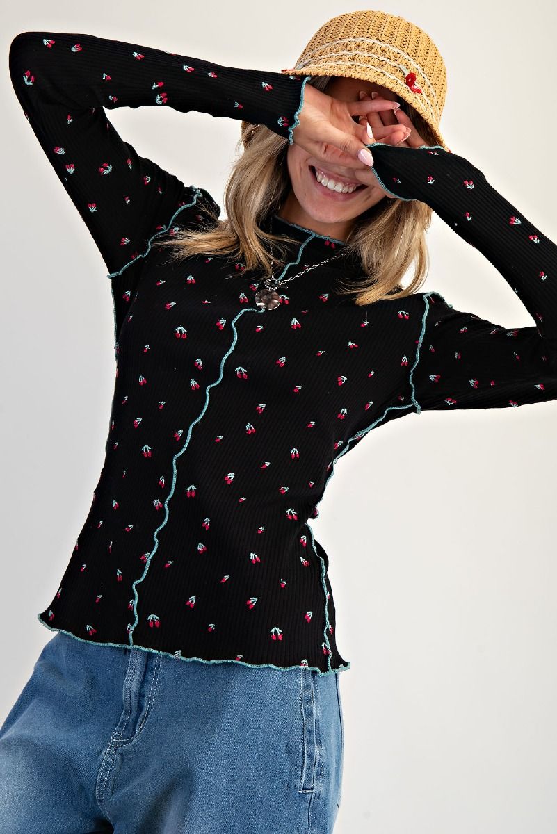 Cherry Embroidered Thermal Top