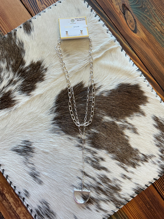 Silver Layered Chain 16"-18" Y Drop Necklace