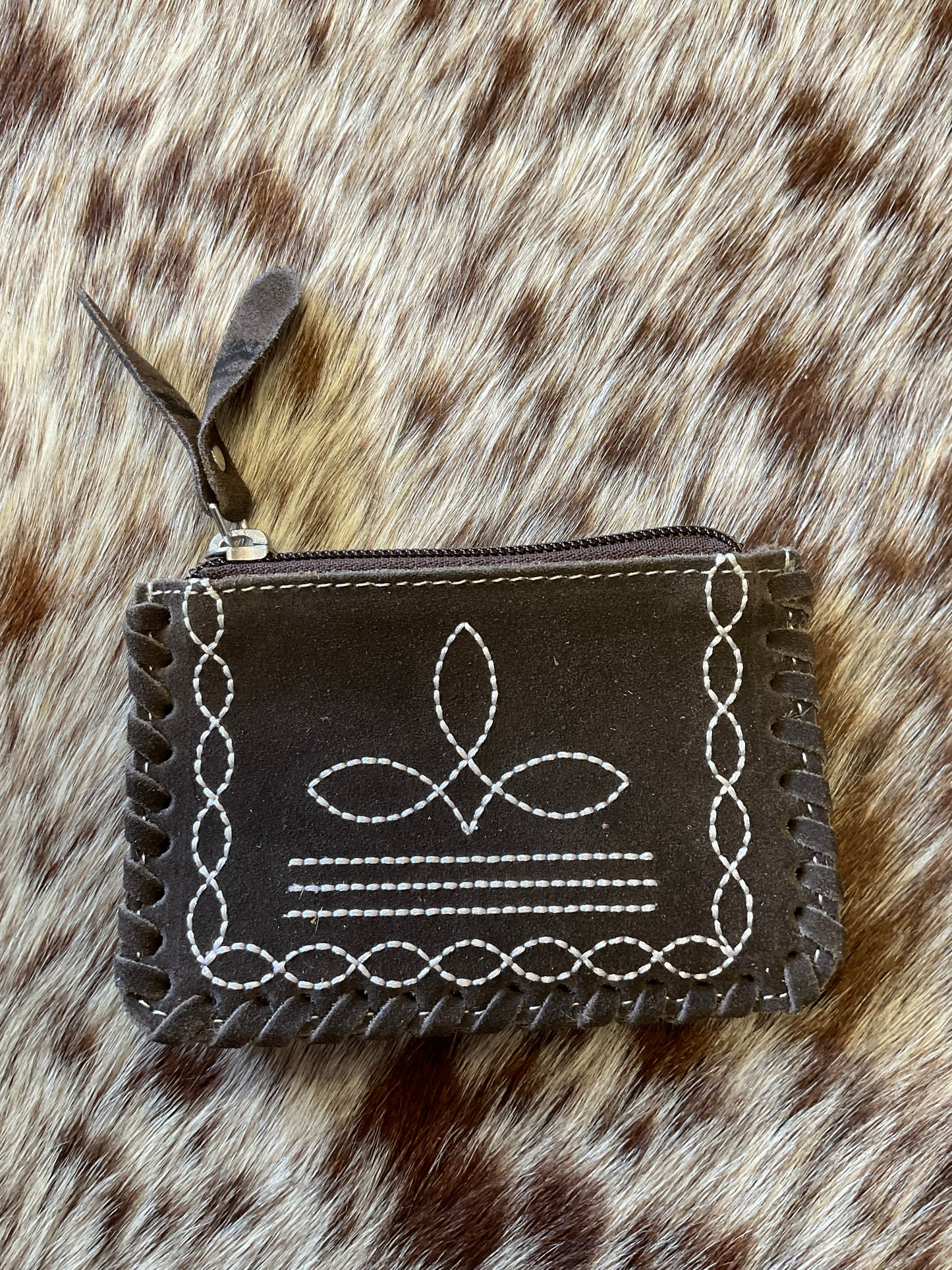 Suede Boot Stitch Coin Pouch