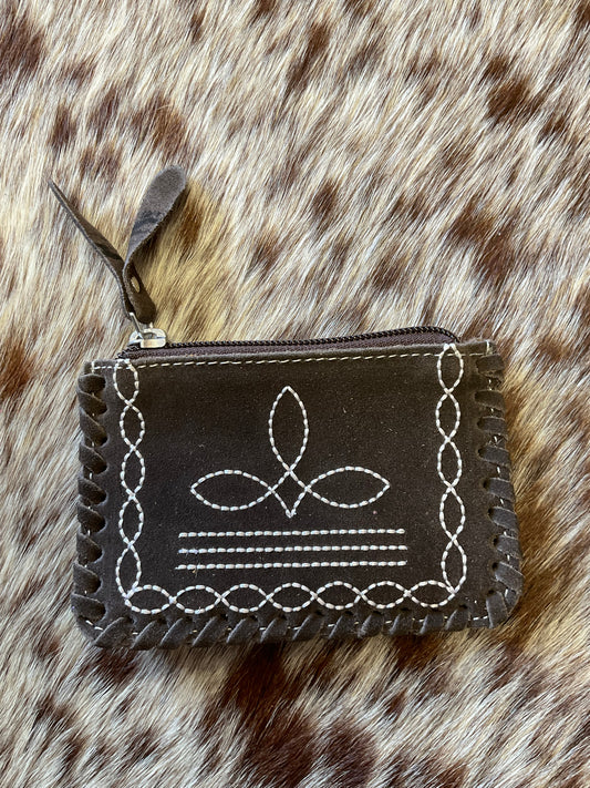 Suede Boot Stitch Coin Pouch