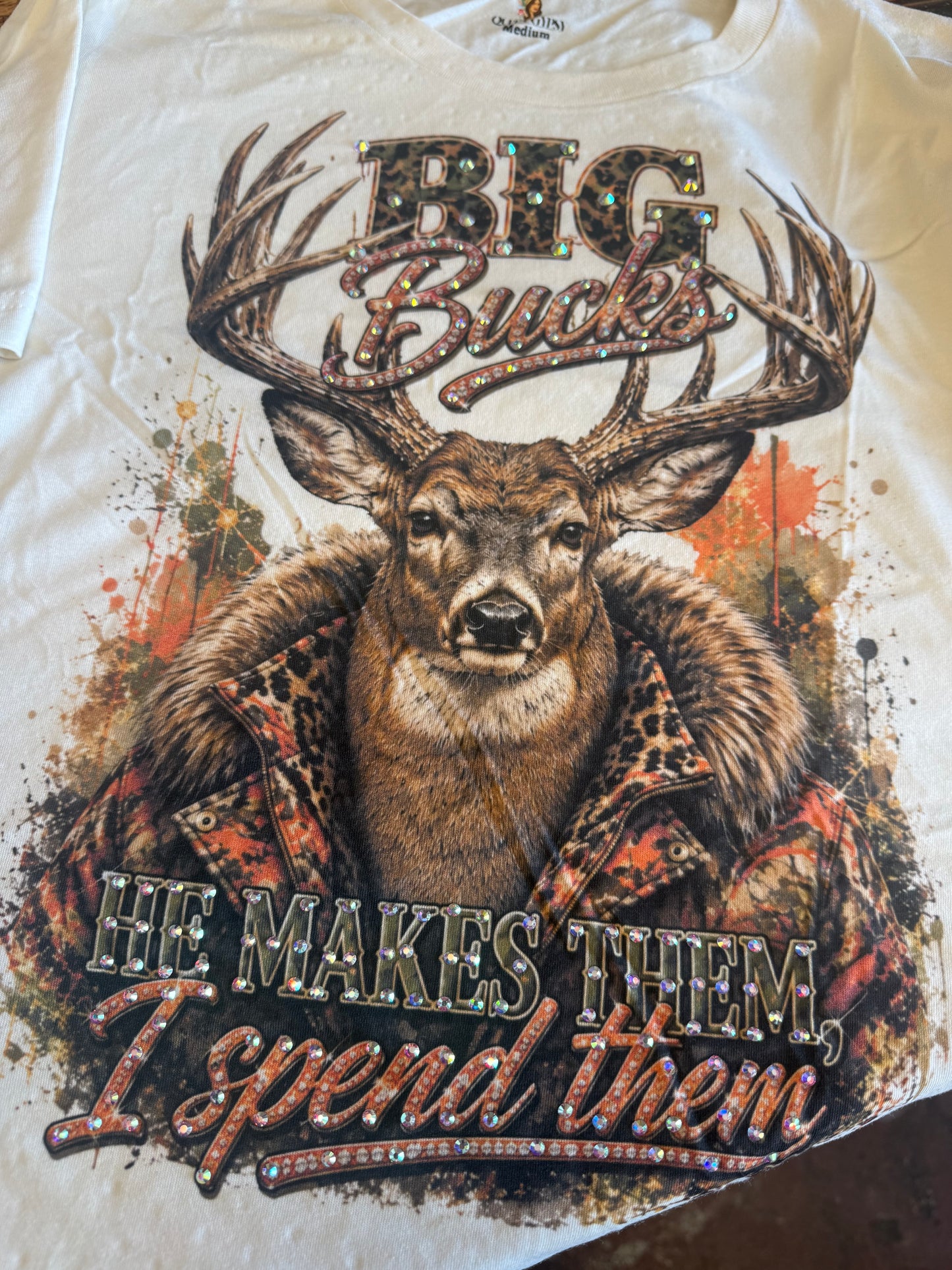 Big Buck Spender T-Shirt On Natural
W/Crystals