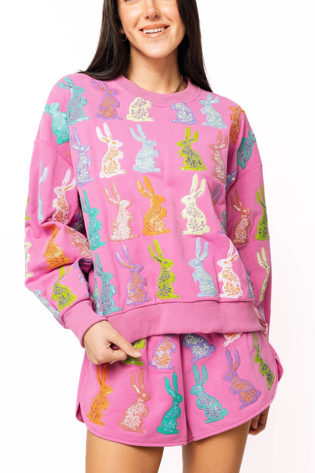 Queen Of Sparkles Multi Easter Bunny Sweatshirt