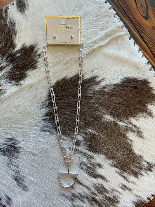 Silver Thick Chain 16"-18" Necklace with Horsebit