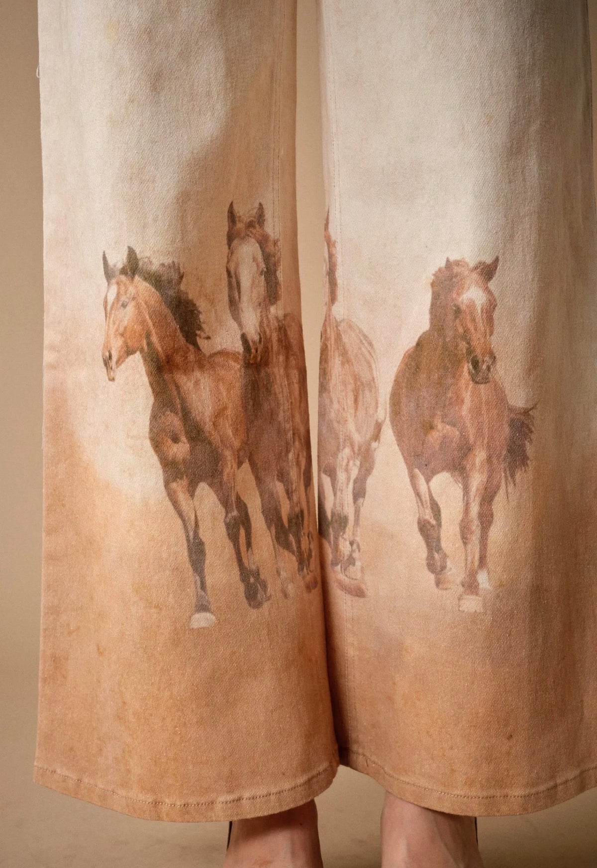 Western Horse Print Wide Leg Jeans