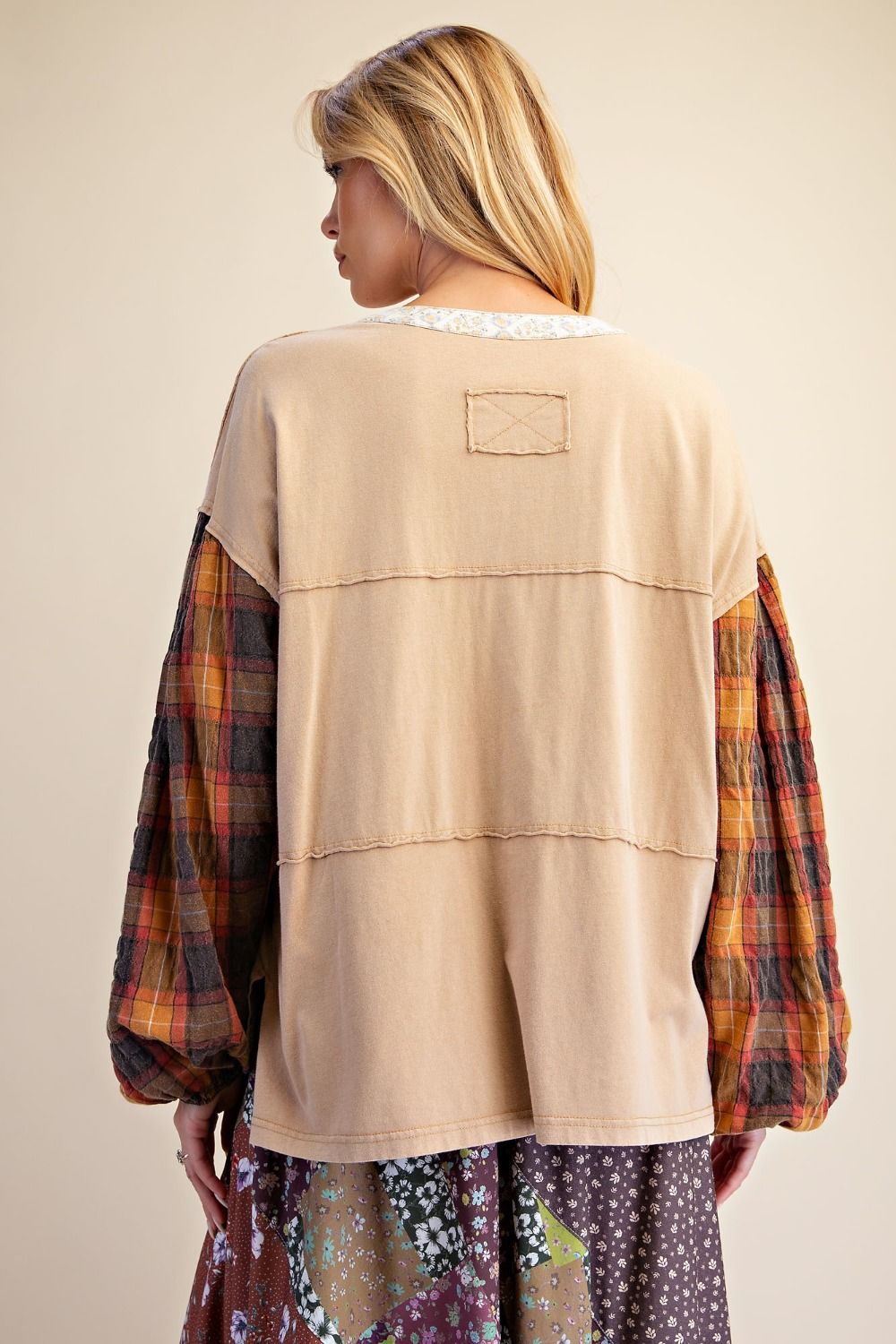 STAR PATCH WASHED COTTON KNIT TOP