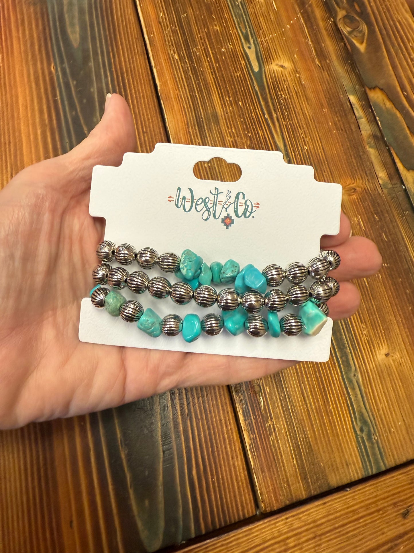 3 Strand Turquoise & Melon Stretch Bracelet