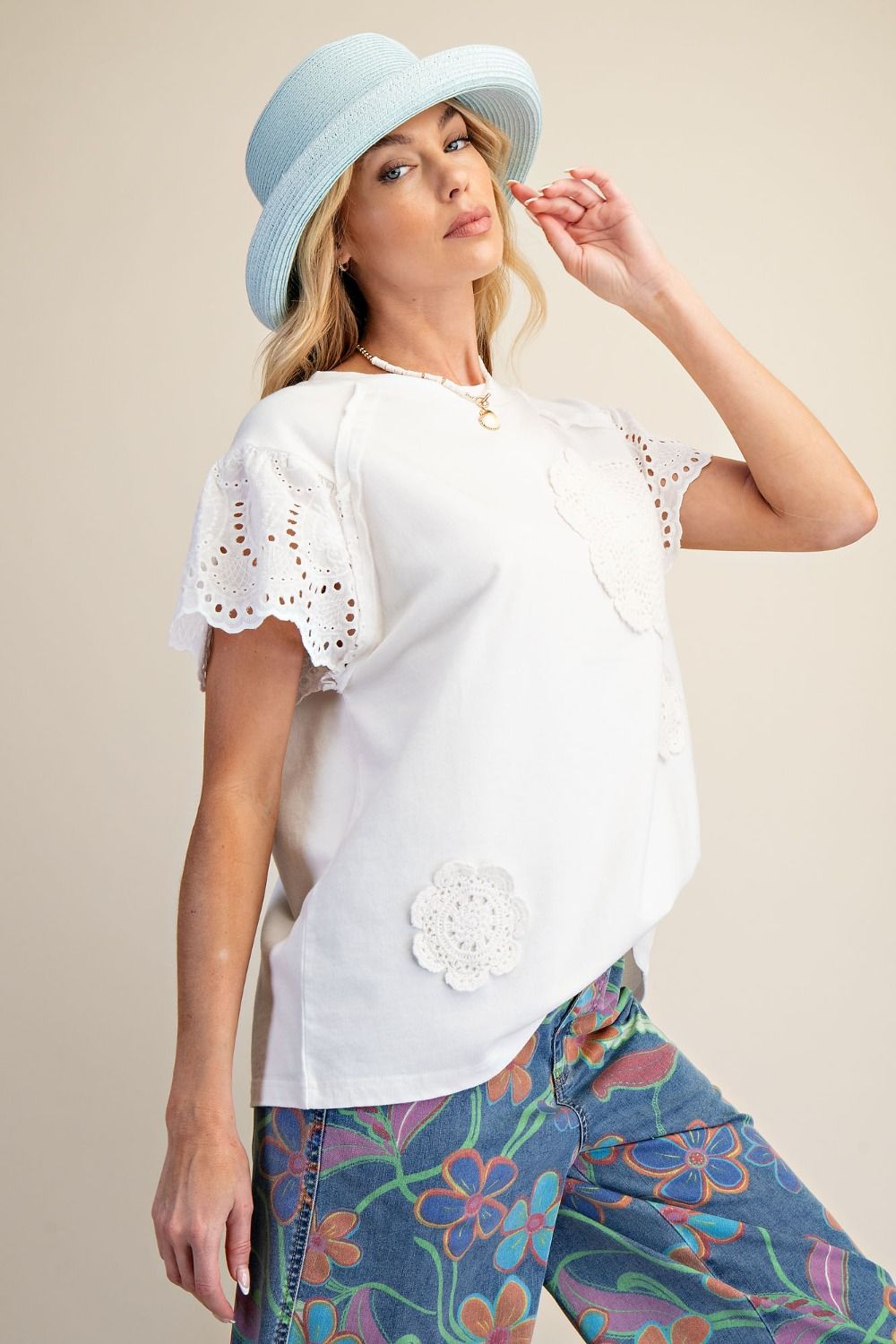 CROCHET PATCH FRONT WASHED TERRY TOP