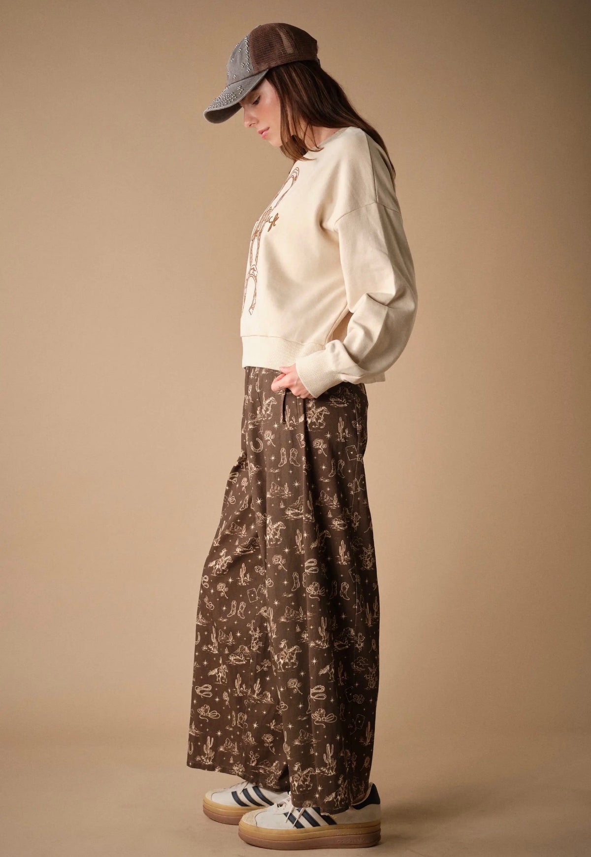 Western Printed Wide Leg Pants