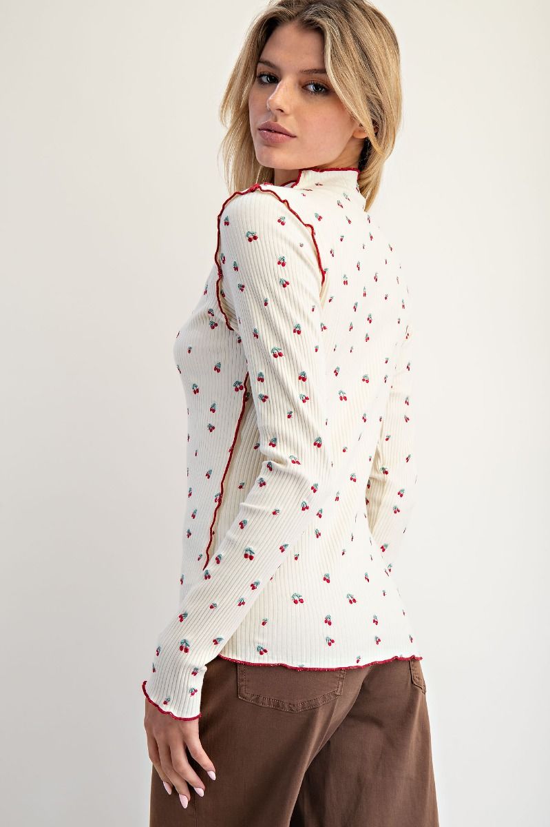 Cherry Embroidered Thermal Top
